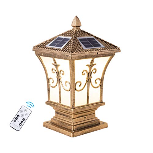 ACHNC LED Lámparas Solares Farola con Control Remoto,Marrón Oro luz de Jardin Antigua Lámpara de Pared Exteriores IP65 Impermeable Lámpara de Sobremuro para Exteriores Patio Caminos Iluminación,L