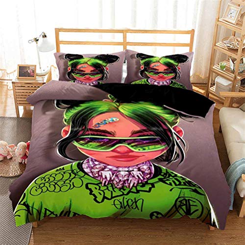 ADGAI Juego de Funda nórdica de Cama Billie Eilish, Funda de edredón hipoalergénico Suave de Microfibra Juego de Cama Individual Doble King con 2 Fundas de Almohada de 50 x 75 cm,Be3,230x220cm