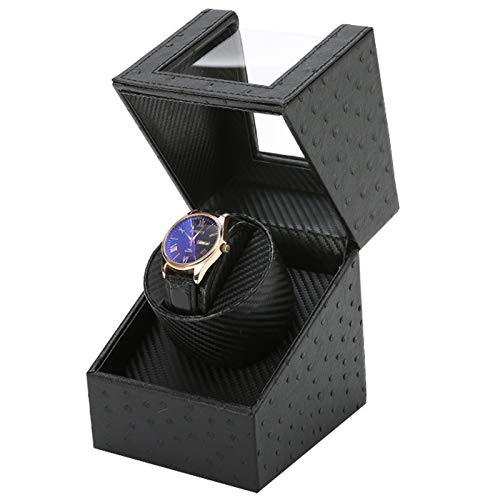 AFYH Cajas giratorias para Relojes, Automático Watch Winder Cajas Caja de Reloj de Cuero de Fibra de Carbono con Motor silencioso, con batería o Adaptador de CA