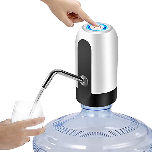 ALLOMN Bomba Automática para Botella de Agua, Dispensador de Agua Eléctrico Universal Bomba para Agua Potable, un Botón para Controlar, Carga USB, Manguera de Silicona Desmontable