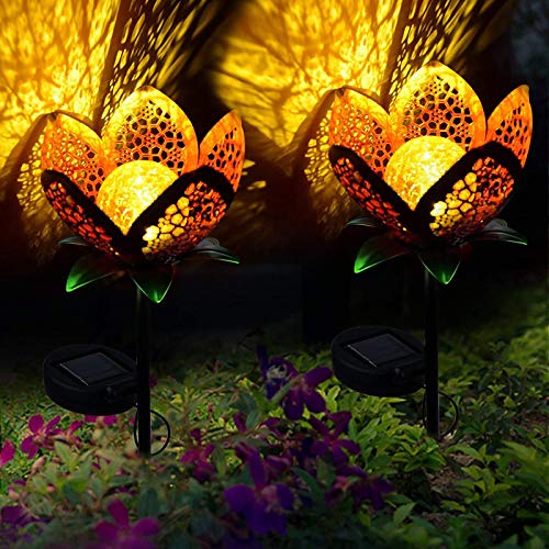 ALLOMN Luces Solares, 2PCS Camino al Aire Libre Lámpara Decorativa Luces Luces de Paisaje Solar IP65 Ruta Impermeable Patio de Césped Lámparas de Jardín Bonita Flor Diseño (Flores Huecas, 2 PCS)