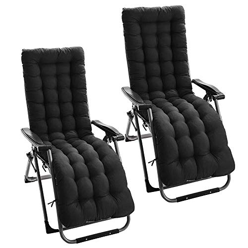 Amiiaz 2 Pcs Colchoneta para Tumbona Jardín Cojines para Tumbona Cojines para Silla Reclinable con Corbatas Antideslizante Cojín para Tumbona Portátil Interior Al Aire Libre-2 pcs Negro