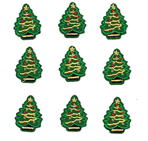 AMOYER 10pcs Mini Bordado De Navidad del Árbol De Navidad Parches Hierro En Apliques De Vestir De DIY Ropa Engomadas del Partido De Navidad Hecha a Mano del Traje Apliques De Accesorios