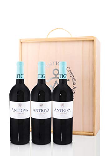 ANTIGVA Crianza 2016-3 Botellas Vino Tinto Tempranillo D.O. Ribera del Duero 0.75 l - Estuche de madera