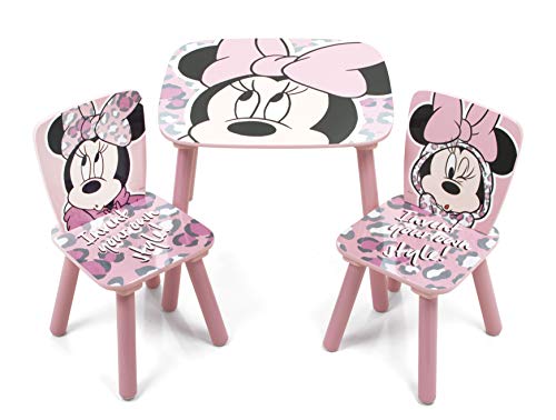 ARDITEX WD12892 Set de Mesa (50x50x44cm) y 2 Sillas (26.5x26.5x50cm) de Madera de Disney-Minnie