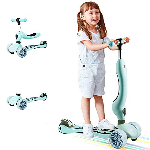 Arkmiido Scooter para niños 3 en 1, Scooter para niños con Asientos Plegables, Ruedas extraíbles y Ajustables, Brillantes, para niños Mayores de 2 años (Verde)