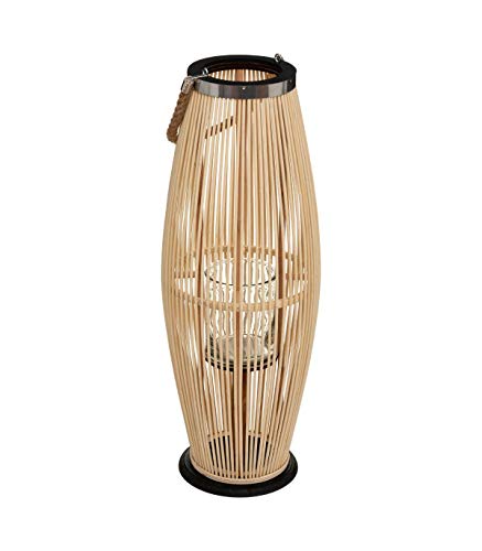 Atmosphera – Farol grande de bambú natural Fit portavelas de cristal H 72 cm x Ancho 27 cm