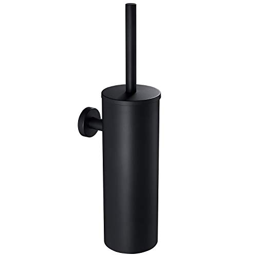 AuraLum Escobilla para Inodoro y portaescobillas de Acero Inoxidable, Diseño a Prueba de Salpicaduras de Escobillero baño Pared, Juego de Cepillos de Inodoro fácil de Limpiar Negro.