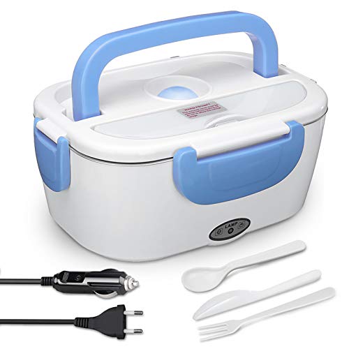 AUTOPkio Fiambrera eléctrica Comida térmico 12V 24V 220V 40W, 1.5L Lunch Box Fiambreras bento Uso en Coche eléctrica con Bandeja extraíble Acero Inoxidable Recipiente de Comida térmico