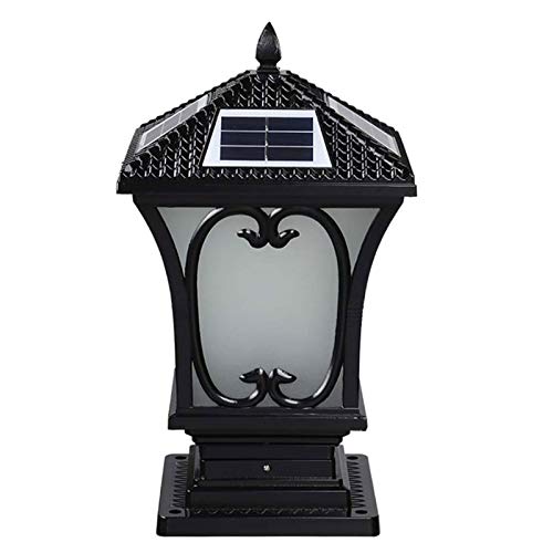 AWISAWIS Luces de Pedestal Solar LED, Lámpara de Jardín IP65 Impermeable, Lámparas de Cabeza de Columna Aluminio Farola de Exterior, Lámpara de Sobremuro Negro para Exteriores Caminos Patio,H:45