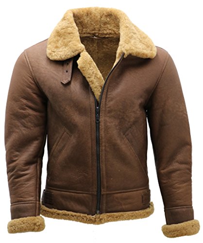 B3 de piel Oveja B3 Marrón de Hombre Bomber de Aviador de Cuero WW2 XL