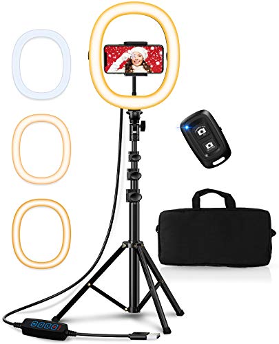 Babacom Aro de Luz con Tripode, Anillo de Luz 10.2" Portátil Plegable con 3 Color Modos, Control Remoto Bluetooth, Bolsa de Transporte, Aro de Luz para Movil TIK Tok, Selfie, Maquillaje, Youtube Live