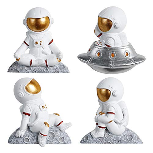 Banane Estatuas de astronauta estatua de escultura, adorno para el hogar y manualidades, accesorios de escritorio, decoración de mesa, figuras de juguete de astronauta de resina (4 piezas)