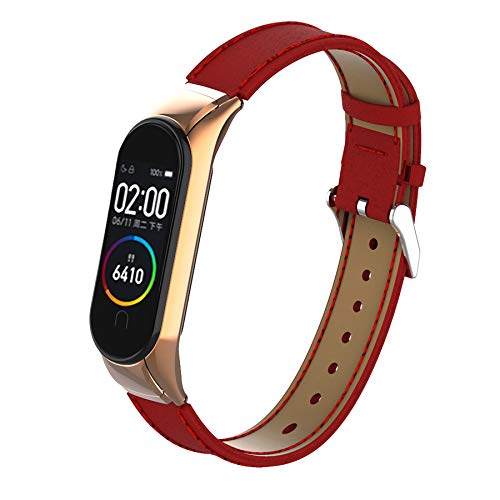 BDIG Correa de Repuesto para Xiaomi Mi Band 4/3, Diseño de Moda Mi Band 3/4 Correas Leather con Metal Case Banda de Repuesto Correa de Recambio Brazalete Extensibles