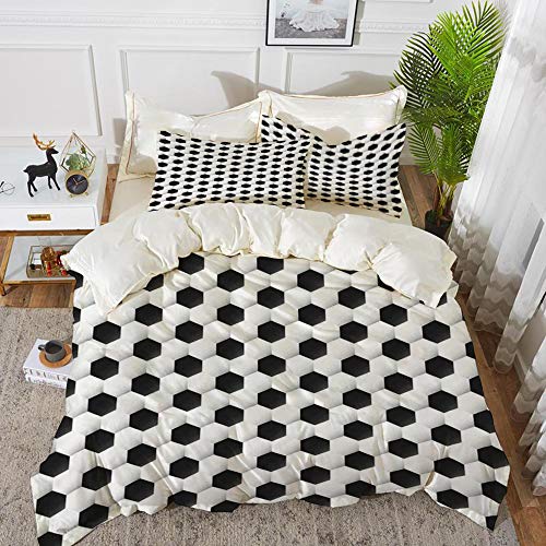 Bedding Juego de Funda de Edredón - Decoración Deportiva, patrón de balones de fútbol, ​​Deporte atléti/Microfibra Funda de Nórdico y Fundas de Almohada - (Cama 220 x 240cm + Almohada 63X63cm)