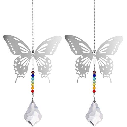 BESTZY Bola de Cristal Feng Shui 2 piezas Lámpara de Araña de Cristal Colgante prismas Techo Mariposa Bola Colgante Ventana Colgante suncatcher Ornamento