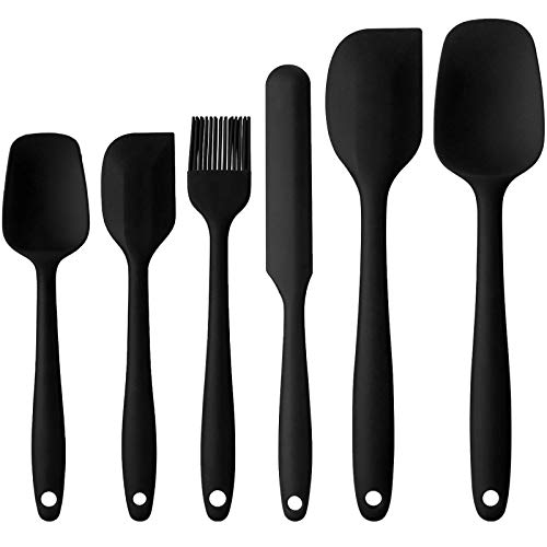 BEYAOBN 6pcs Espátulas Silicona,Protección del Medio Ambiente, Antiadherente, Resistente al Calor, Utensilios de Cocina para cocinar, Hornear y Mezclar(Negro)