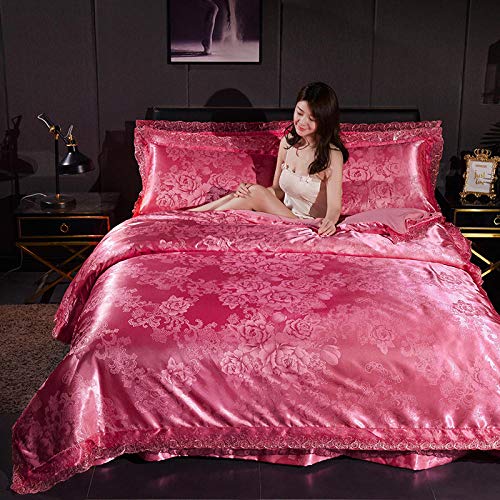 B/H Juego de Cama de Tres Piezas，Juego de Cama de Jacquard de Raso de Cuatro Piezas-Rosa_2.0m，Microfibra Moderno Ciudad Juego de Fundas de Edredón