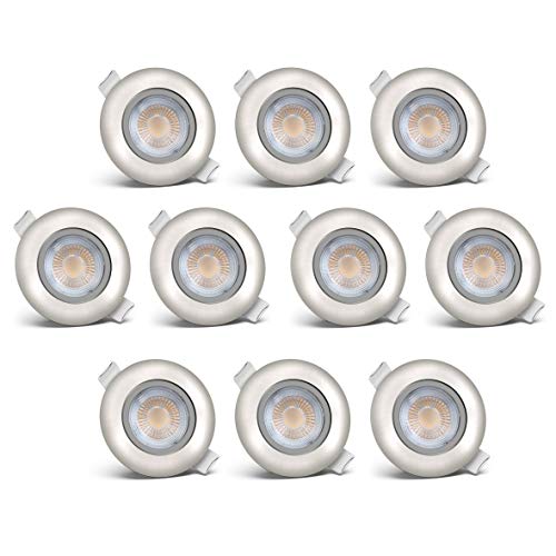 B.K.Licht 10 x 5W LED Focos empotrables orientable y ultrafino Ø 80 mm, profundidad: 30 mm, Blanco Cálido 3000K, IP23, Downlight