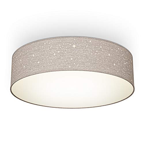 B.K.Licht Cielo de estrellas textil I Taupe I Diámetro 38 cm I 2 focos E27 I Lámpara de techo redonda I Lámpara de dormitorio I Pantalla textil I Sin bombilla