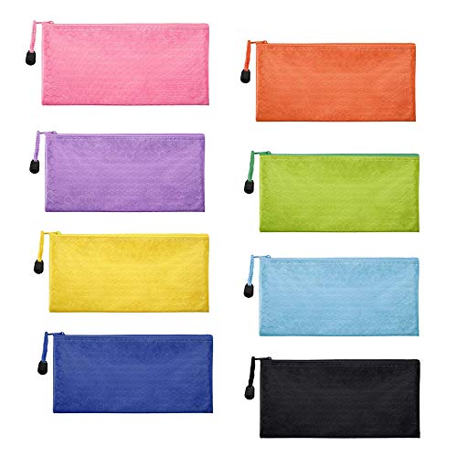 Bolsa archivadora A6, estuche para bolígrafos con cremallera impermeable, utilizado para suministros de oficina, accesorios de viaje y cosméticos, 16 piezas (8 colores)