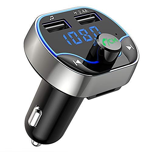 Bovon Transmisor FM Bluetooth, Transmisor de Radio Inalámbrico Kit Adaptador de Coche con Función Manos Libres, Puertos USB Dobles (5V / 2.4A y 1A), Acepta Tarjetas SD, USB, y Flash Drive