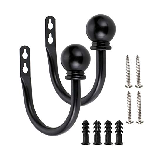 BSTKEY Ganchos Abrazaderas de Cortina de Metal Elegante con Bola Ligero Retro 2Pcs Montado en Pared para Sujetar en Pared Color Negro(Con 4 clavos)