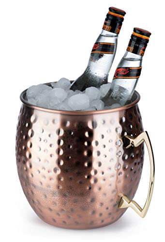 Buddy's Bar - Enfriador de botellas de mula de Moscú, capacidad de 5 litros, enfriador de acero inoxidable de alta calidad, efecto martillo, copa de cóctel gigante, martillado, cobre antiguo, 1 pieza