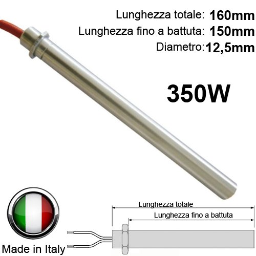 Bujía de encendido para estufa de pellets con brida 350 W 160 mm 150 mm, diámetro 12,5 mm - Palazzetti