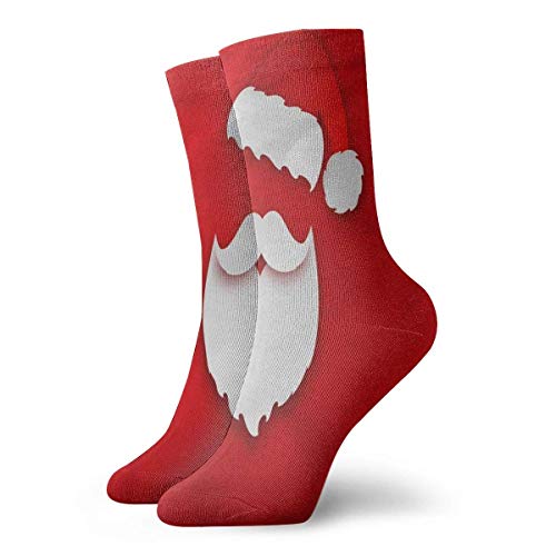 Calcetines deportivos unisex clásicos, 30 cm, regalo de Feliz Navidad, tarjeta de felicitación con papel hipster, Papá Noel, bigote y bigote