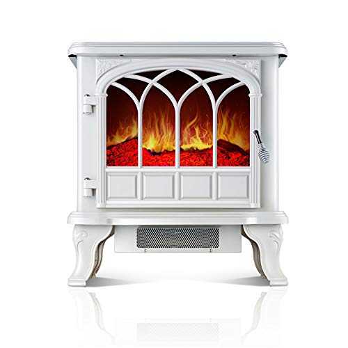 Calentador eléctrico Calentador para el hogar- Chimenea de simulación Retro Estufa compacta Independiente/Configuraciones de 1000 W y 2000 W/Blanco