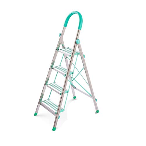 Casa Las escaleras de tijera de acero inoxidable, jardín de 4 pasos de escalera Escalera Paso 3 for cocina, baño ático escaleras de tijera Engrosado (Color : Green, Size : 46 * 77 * 144CM)