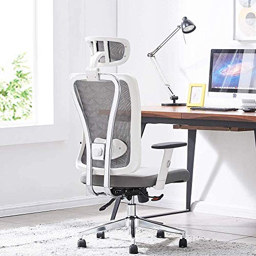 Cedric Silla de Oficina, Silla de computadora de Malla Transpirable con Soporte Lumbar Ajustable ergonómico, Silla de Escritorio giratoria Blanca con reposabrazos y reposacabezas Ajustables