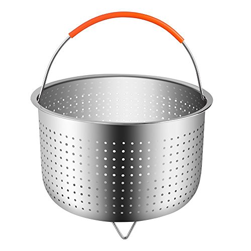 Cestillo Vapor de Acero Inoxidable para una Cocina al Vapor - Cesta Vapor para 6 u 8 Cuartos de galón de Olla instantánea a presión de Olla, con manija Silicona Cubierto para cocinar Verduras (21.5cm)