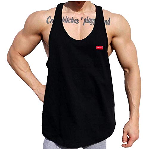 Chaleco para hombre en forma de I de algodón puro sin mangas t-Man Negro Negro ( L