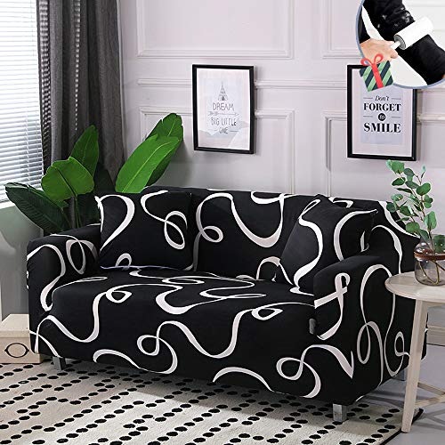 Chickwin Funda Elástica para Sofá de 1/2/3/4 Plazas, Universal Antideslizante Tejido Elástico Suave Lavable Moderno Extensible Cubierta Protector de Sofá Cover (1 plazas,Blanco y Negro)