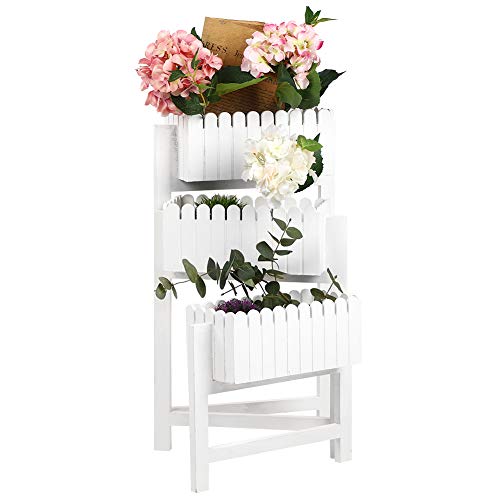 Cikonielf Estantería de Madera para Macetas, Escalera para Flores Plegable, Soporte de 3 Niveles para Plantas Exterior Interior Jardín(Blanco)