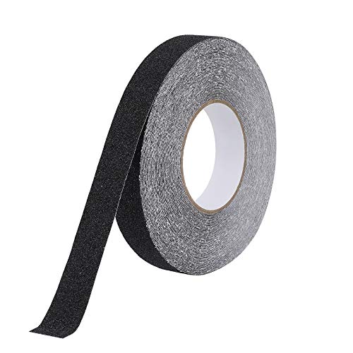 Cinta Antideslizante Seguridad Adhesiva Respaldados, 2.5cm × 20m Alta Tracción Fuerte Apretón Abrasivo para Escaleras, Seguridad, Paso de Rastro, Interior, al Aire Libre, Negro