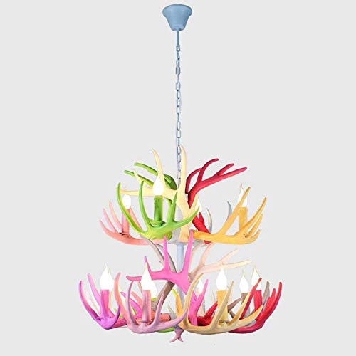 Color Geweigh Big Chandelier Duplex Villa American Country Sala de estar Personalidad Creativa Retro de dos capas Resina Candleskes, 8 + 4 luces