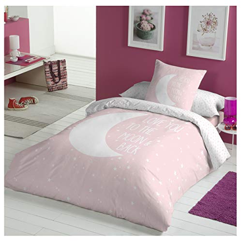 COTTON ARTean Funda Nordica Infantil/Juvenil Reversible Moon Pink Cama de 105