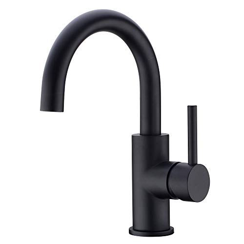 CREA Grifo de Baño, Grifo para Lavabo Giratorio a 360°, Grifo para Baño o Cocina, Grifo para Fregadero con Caño alto, Grifo de Cocina Monomando de Agua Fría y Caliente, Negro