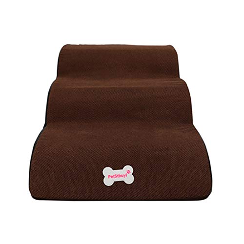 DDK Escalera para mascotas, escalera para perros, escalera para camas altas, rampa para perros, transpirable, antideslizante, sofá cama suave, para gatos, perros, café, L (3 escaleras)