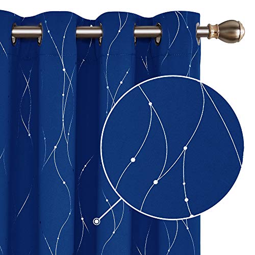 Deconovo Cortinas Opacas con Aislamiento Térmico con 8 Ojales para Habitaciones de Niñas 117 x 229 cm 2 Piezas Azul