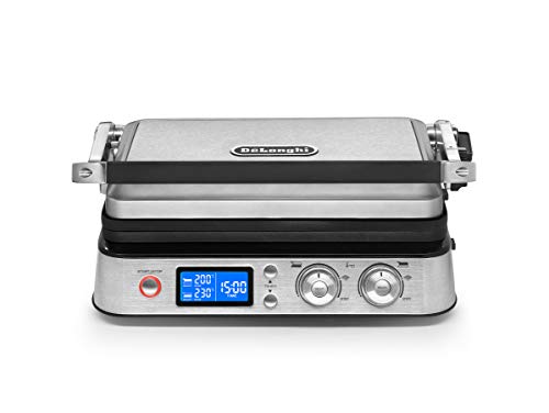 DeLonghi MultiGrill CGH1020D - Barbacoa (2000 W, Barbacoa de contacto, Eléctrico, Mesa, Plancha, Negro, Metálico)