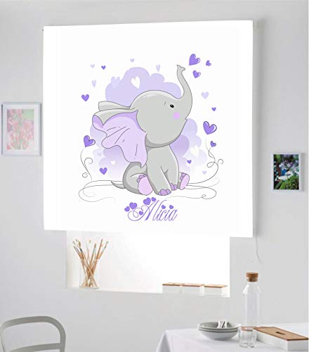 Desconocido Estor Infantil Enrollable TRANSLUCIDO Digital Elefante Alicia para Poner TU Nombre¡¡Nuevo Estor Enrollable Infantil con Nombre A Todo Color HABITACION NIÑAS (Lila Malva, 120X170)