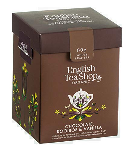 DEU English Tea Shop Tisana Biologica Rooibos, Cioccolato, Vaniglia Naturalmente Senza Caffeina in Foglia Sfusa Eco-Box Compostabile - 80 Grammi