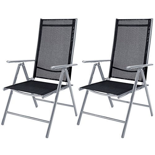 Deuba Set de 2 sillas plegables con respaldo alto y ajustable de aluminio resistente a la intemperie jardín exterior