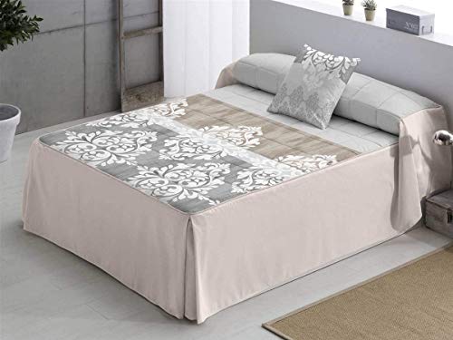 DH DHestia - Colcha Edredón con Volante Ajustable y Plisado en Fuelle para Cama Modelo Alma (Cama 135, Gris)