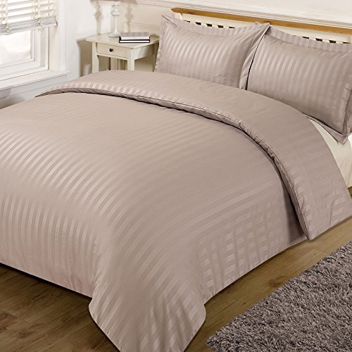 Dreamscene – Juego de ropa de cama de rayas de raso, color gris, Super King