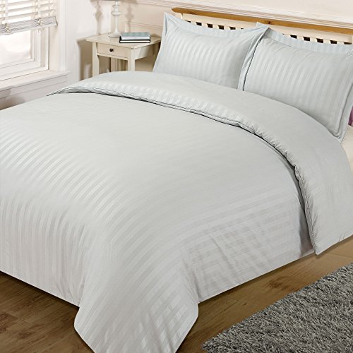 Dreamscene – Juego de ropa de cama de rayas de raso, plata, King